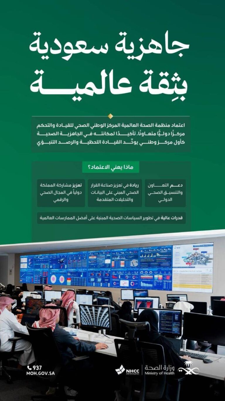 اعتماد-المركز-الوطني-الصحي-للقيادة-والتحكم-مركزا-متعاونا-مع-منظمة-الصحة-العالمية