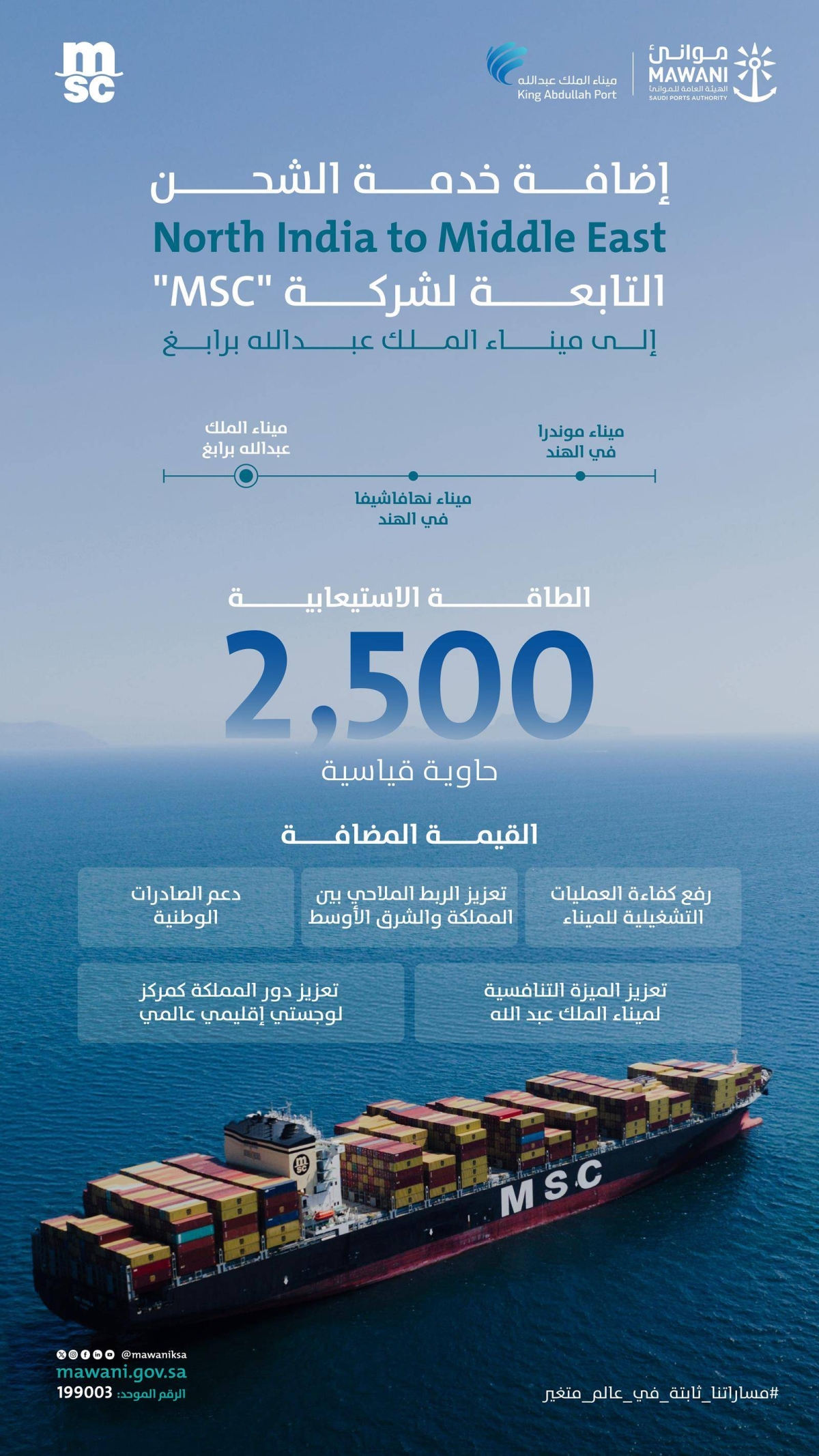 «موانئ»-تضيف-خدمة-الشحن-north-india-to-middle-east-لميناء-الملك-عبدالله-برابغ