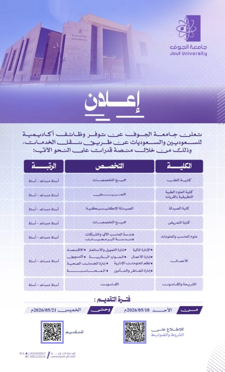 التخصصات-ومواعيد-التقديم.-جامعة-الجوف-تكشف-عن-وظائف-أكاديمية