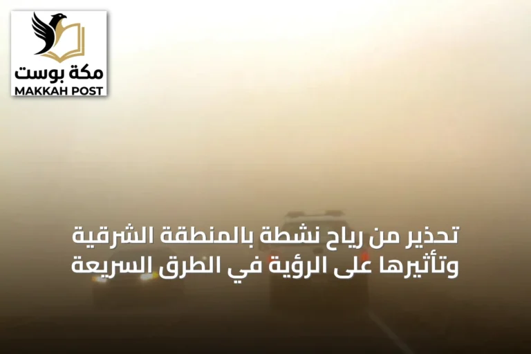 تحذير من رياح نشطة بالمنطقة الشرقية وتأثيرها على الرؤية في الطرق السريعة