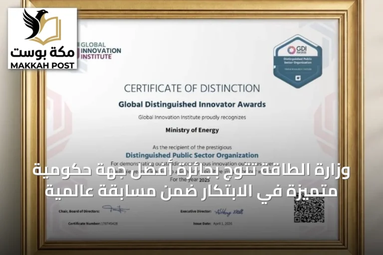 وزارة الطاقة تتوج بجائزة أفضل جهة حكومية متميزة في الابتكار ضمن مسابقة عالمية