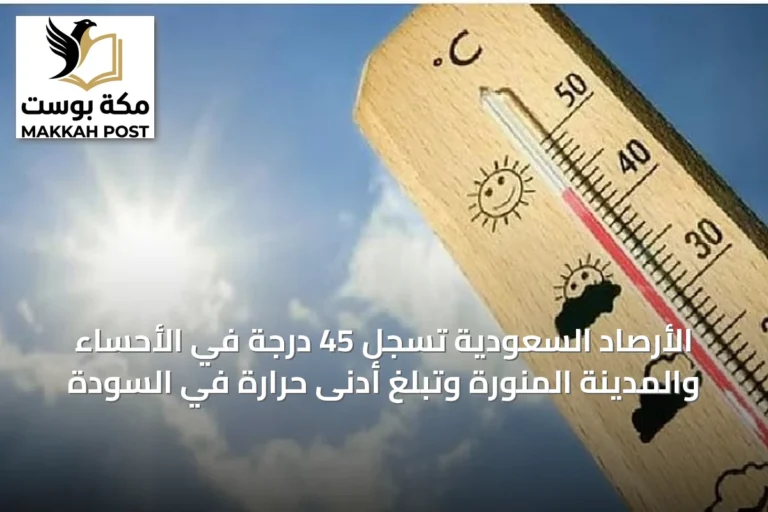 الأرصاد السعودية تسجل 45 درجة في الأحساء والمدينة المنورة وتبلغ أدنى حرارة في السودة
