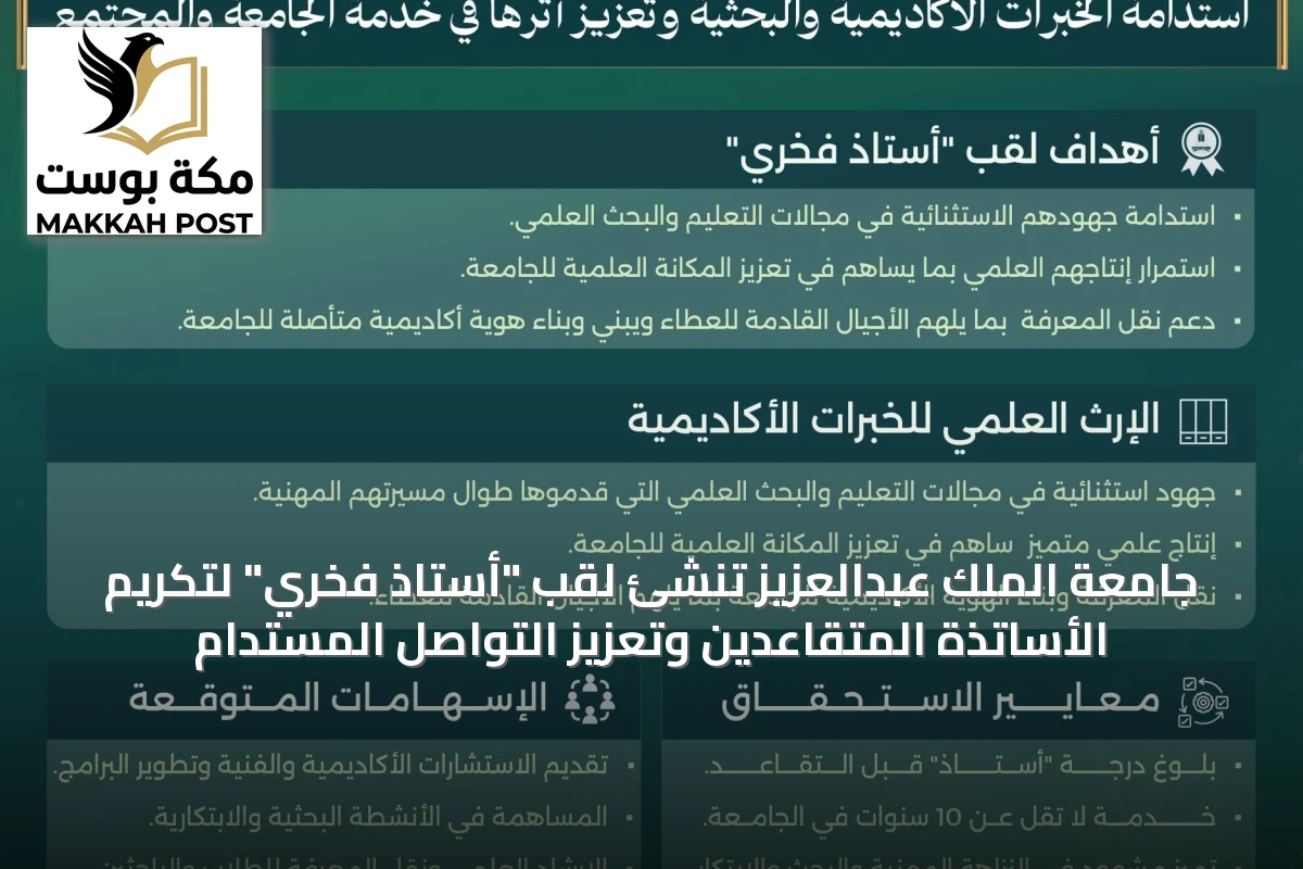 جامعة الملك عبدالعزيز تُنَشِّئ لقب "أستاذ فخري" لتكريم الأساتذة المتقاعدين وتعزيز التواصل المستدام