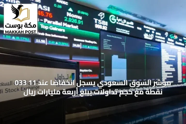 مؤشر السوق السعودي يسجل انخفاضًا عند 11 033 نقطة مع حجم تداولات يبلغ أربعة مليارات ريال