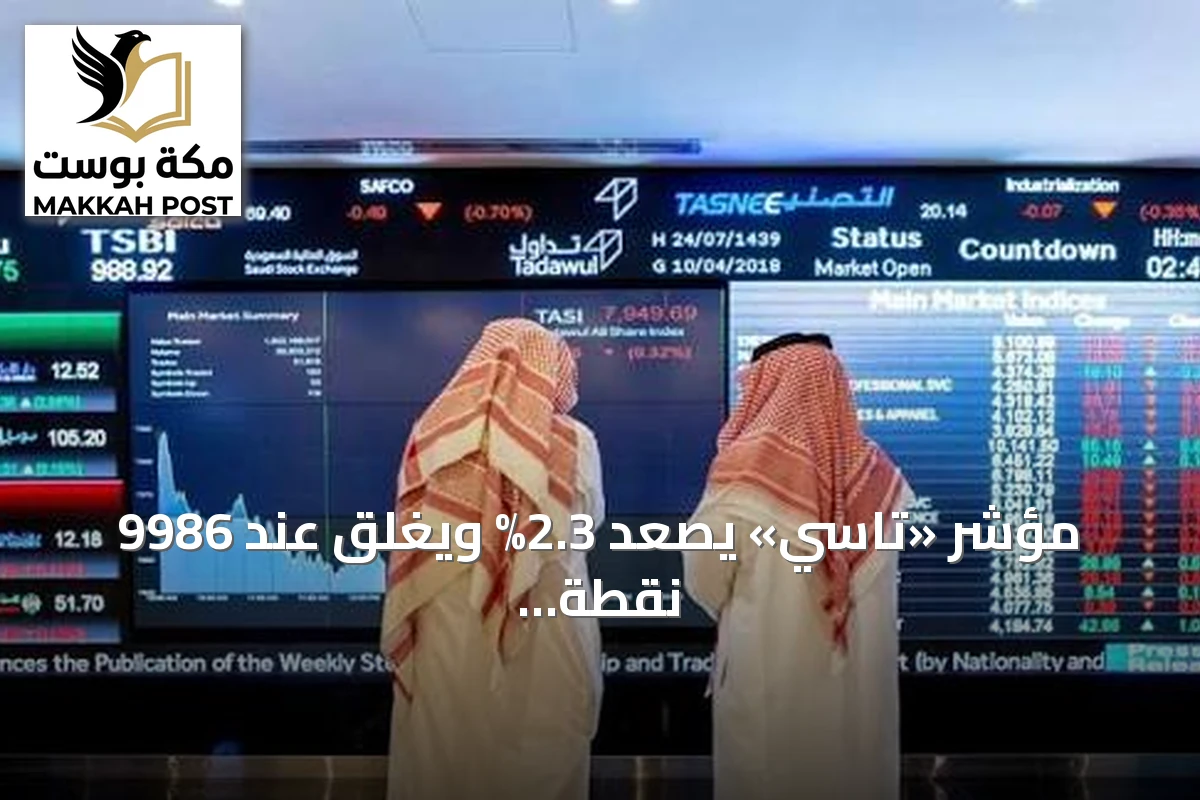 مؤشر «تاسي» يصعد 2.3% ويغلق عند 9986 نقطة بتداولات 7.2 مليار ريال